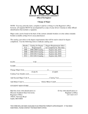 Change of major form - Missouri Southern State University - mssu