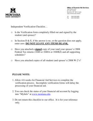 Independent Verification Checklist