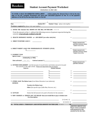 Student Account Payment Worksheet