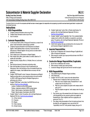 subcontractor and material supplier declaration form