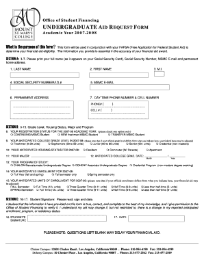 Undergraduate Aid Request Form