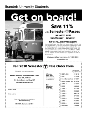 Brandeis University Semester Pass Order Form