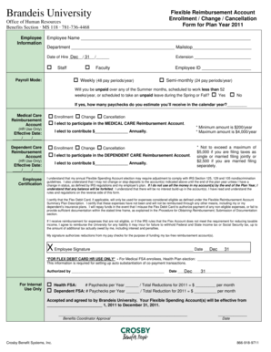 Brandeis University Flexible Reimbursement Account Form
