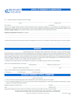 where do you send florida resident for tuition purposes affidavit for broward college form