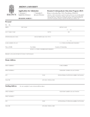 Brown University RUE Application Form