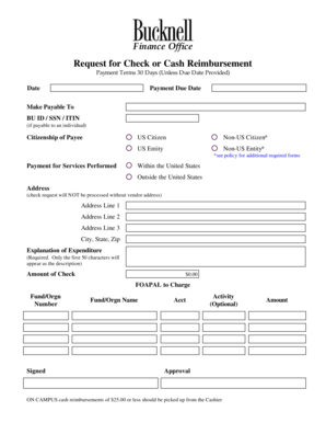 Request for Check or Cash Reimbursement