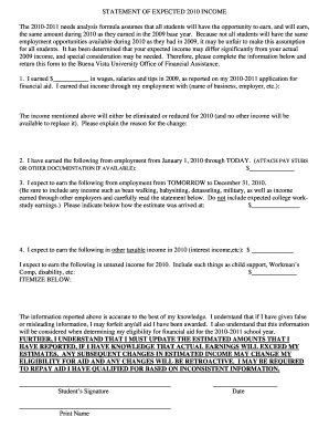 2010 Income Statement for Financial Aid