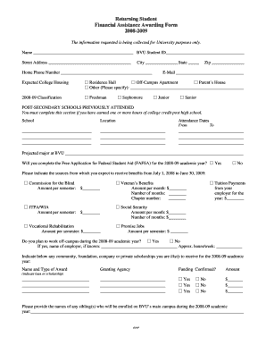 Returning Student Financial Assistance Awarding Form