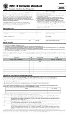 2010-11 Verification Worksheet