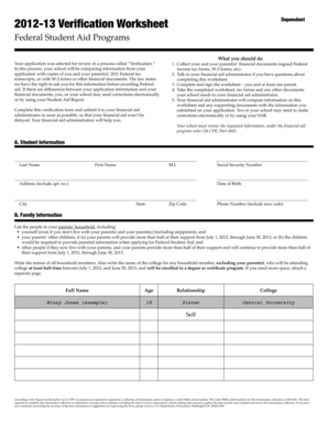 2012-13 Verification Worksheet Dependent