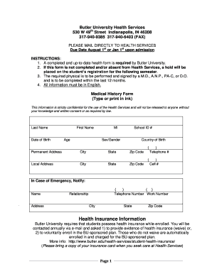 butler university medical forms