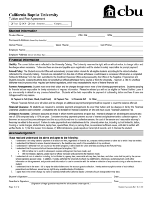 California Baptist University Tuition and Fee Agreement