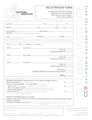California College of the Arts Student Registration Form