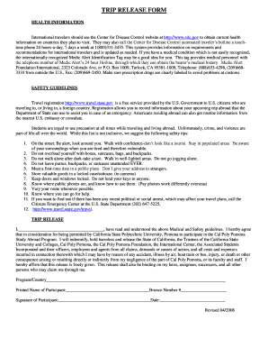 Trip Release Form - California State Polytechnic University, Pomona - csupomona