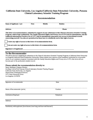 Recommendation letter for university from professor - Letter of Recommendation Form for CLS - California State University ... - csupomona