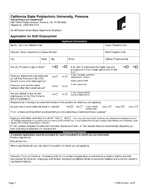 California State Polytechnic University Staff Employment Application