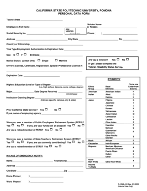 California State Polytechnic University Personal Data Form