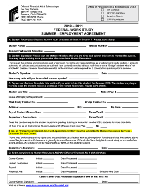 Federal Work Study Summer Employment Agreement