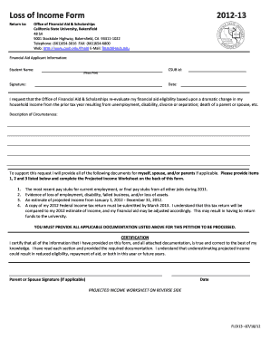 Loss of Income Form 2012-13
