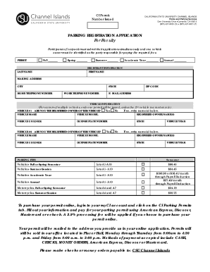 California State University Parking Registration Application
