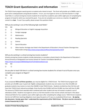 TEACH Grant Application Form