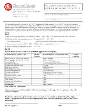 Student Income and Expense Form