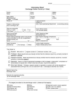 Exchange Visitor Permit J-1 Visa Form