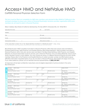 CalPERS Personal Physician Selection Form