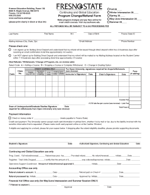 Fresno State Program Change/Refund Form