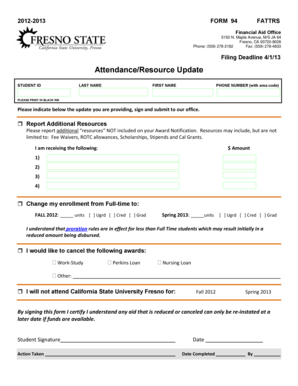 Fresno State Financial Aid Update Form