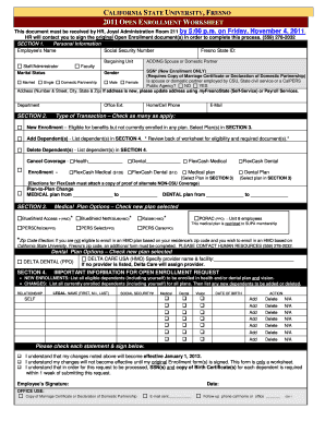 California State University Open Enrollment Worksheet