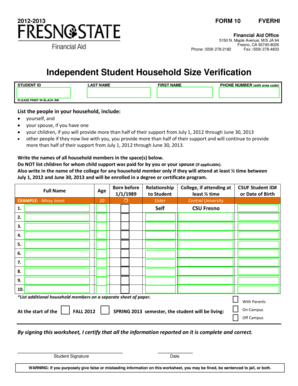 Independent Student Household Size Verification Form