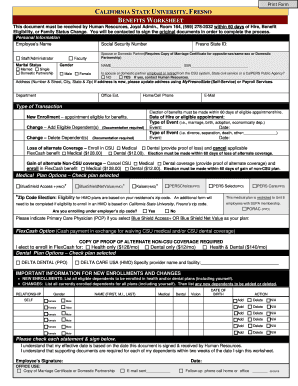 California State University Benefits Worksheet