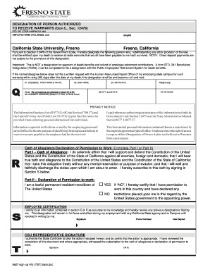 California Designation of Person Authorized to Receive Warrants