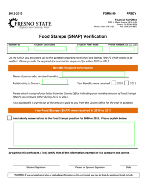 Food Stamps (SNAP) Verification Form 50