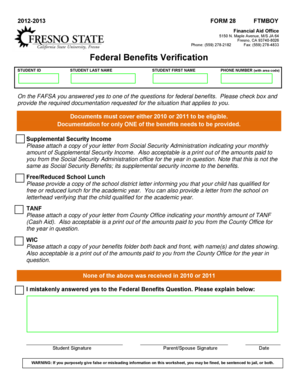 Federal Benefits Verification Form 28