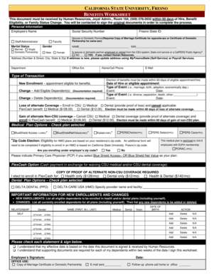 California State University Benefits Worksheet
