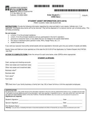 Student Asset Information Form