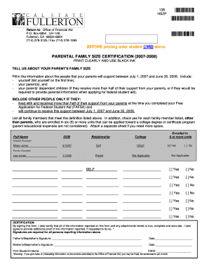 Parental Family Size Certification
