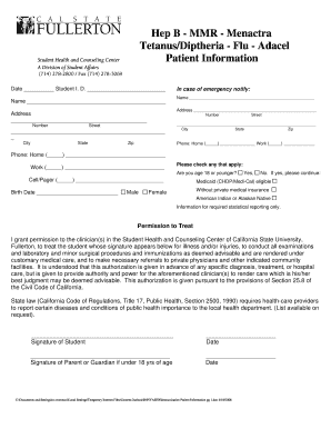 California Student Immunization Form