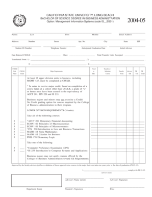 California State University Long Beach BS in Business Administration Form