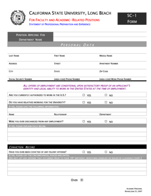California State University Long Beach SC-1 Form