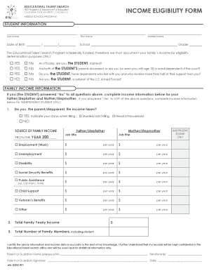 Educational Talent Search Income Eligibility Form