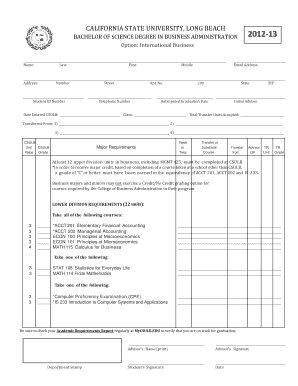California State University Long Beach Business Administration Degree Form