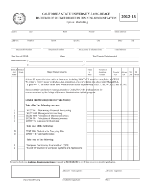 California State University Long Beach Business Administration Degree Form
