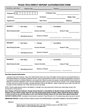Texas Tech Direct Deposit Authorization Form