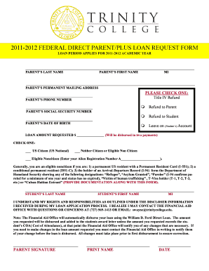 2011-2012 Federal Direct Parent/Plus Loan Request Form