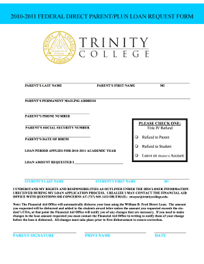 2010-2011 Federal Direct Parent/Plus Loan Request Form
