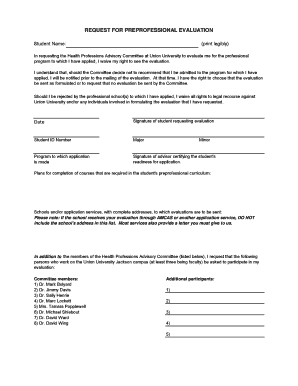 Request for Preprofessional Evaluation
