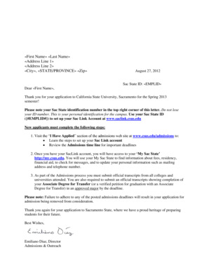 Sacramento State Admission Letter
